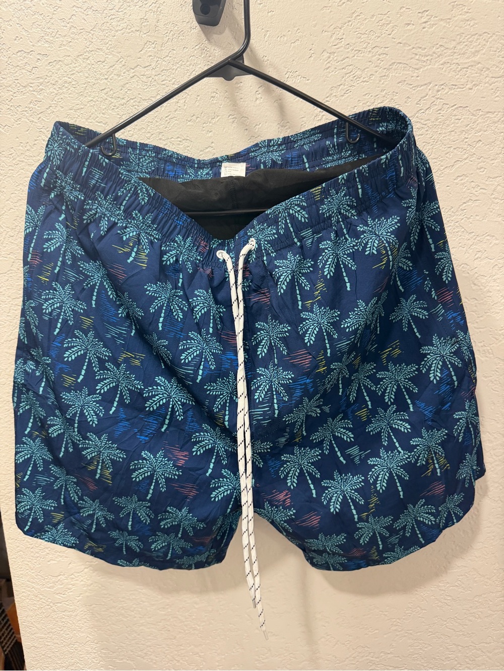 Men's Navy Palm-Print Swim Trunks